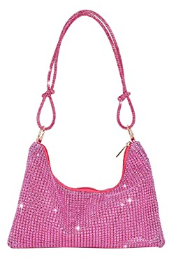 CORIOS Abendtasche Damen Strass Handtasche Strasssteine Schultertasche Shiny Diamant Clutch Bag Klein Tasche Glitzer Umhängetasche für Hochzeit Bankett-Party Abschlussball Rosa