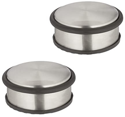 Relaxdays Türstopper 2er Set, HxD 4,5 x 10,5 cm, flach & schwer, rutschfest, Türzuschlagbremse Edelstahl, silber/schwarz