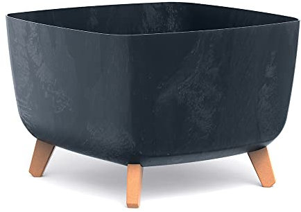 BirnePower Blumentopf Blumenkübel mit Füßen Schale Pflanzschale quadratisch Beton Optik Übertopf Pflanztopf Blumenschale (Anthrazit Beton, 24cm)