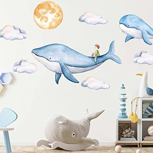 WANDKIND Wald Reiter V208 Wandtattoo Kinderzimmer | handgezeichnet | AUFKLEBER Kindergarten | Wandsticker Babyzimmer, Kinderzimmer Wal, Mond, Wolken (50 x 50 cm)