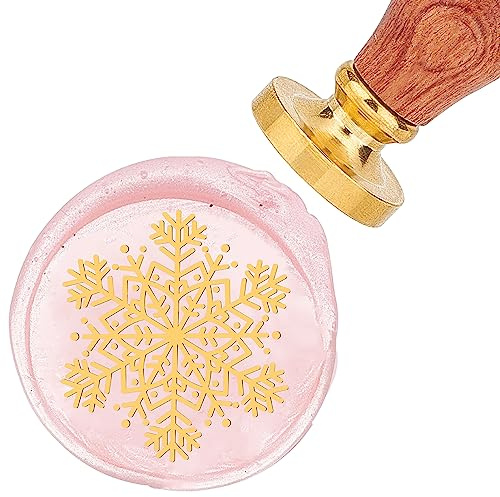 craspire Schneeflocke Wachssiegelstempel 25 mm Weihnachten Winter Siegelwachsstempel Retro Vintage Abnehmbarer Messingkopf Mit Holzgriff Für Party, Hochzeit, Einladung, Umschlag, Grußkarte