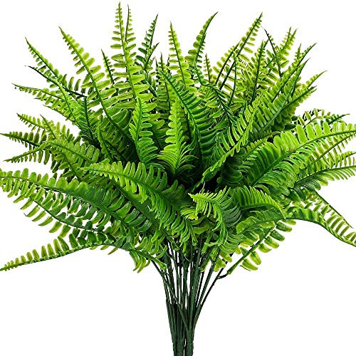 ARIATI 12Pcs Artificial Fern Outdoor Faux Fern Plants Plastic Greenery Bushes Shrubs Boston Fern Plants Fern Pot Garden Planter Indoor Outside Décor