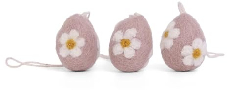 Én Gry & Sif Ostereier aus Filz, Ostern-Deko - 3 Stück, fair Trade Handmade (mit Blümchen rosé)
