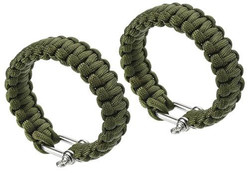 PATIKIL Survival Paracord Bracelets, 2 Pack Braided Bracelet with U-shaped Stainless Steel Buckle Party Favors Camping Gifts Outdoor Wraps for Men, Army Green