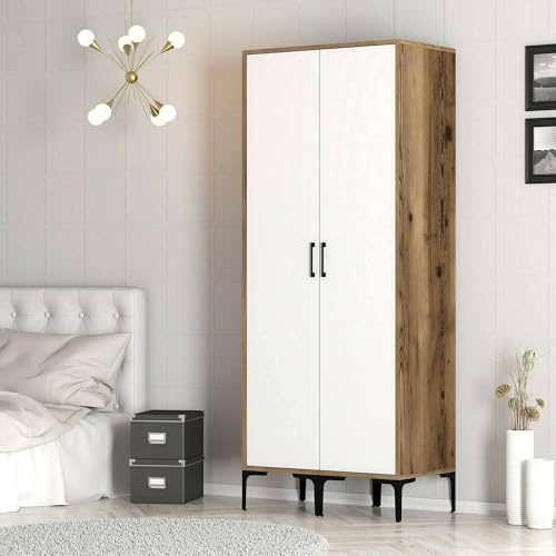 Dmora Kleiderschrank Alkaid 80x201,4 cm Weiß Stange