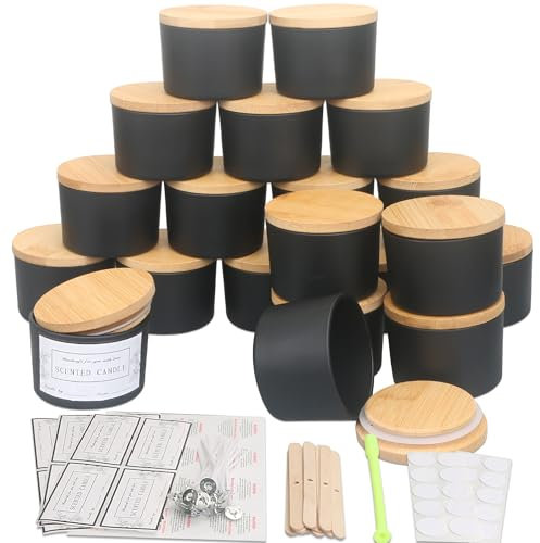 MILIVIXAY Confezione da 20 barattoli per candele in vetro nero opaco da 113,4 g, con coperchio e kit per la creazione di candele, piccoli barattoli vuoti per candele a bocca larga, contenitori per
