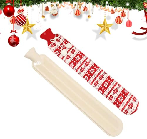 Lang Wärmflasche mit Bezug 2L Strickbezug für Wärmflasche Lange Wärmflasche für Hals und Schulter 72 cm Weihnachts-Wärmewasserbeutel für Frauen Männer Kinder Erwachsene