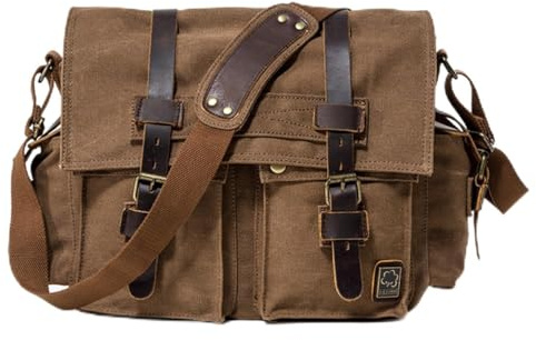 Canvas Shoulder Crossbody Bag, Men's Large 17 Inch Computer Bag, Retro Messenger Bag, Motorcycle Bicycle Riding Cell Phone Wallet Organizer Satchels(Brown)