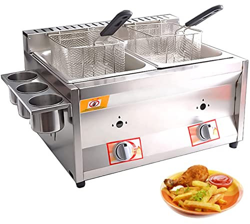 ZYLDDS Friggitrice a Gas Professionale da banco, friggitrice per Grassi in Acciaio Inossidabile con cestello Rimovibile, Macchina Professionale per friggere da Cucina da banco a Gas,Facile da Pulire