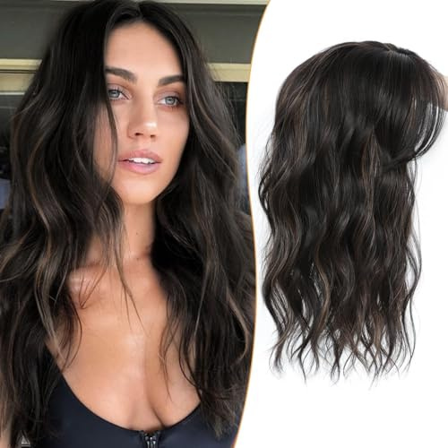 MORICHY Haar-Topper, 40,6 cm, gewellt, lockig, für dünner werdendes Haar, dunkelbraun mit Strähnchen, synthetische Damen-Perücken, Haarteile für Frauen (Dunkelbraun mit Highlights)