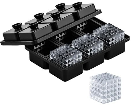 Eidoct Prism Ice Cube Mould for Whiskey, 6 PCS 5cm Perfect Etched Large Cubes, Square Crystal Ice Cube Mold, Flexible Ice Mould, Easy-Release Ice Cube Moulds, Whiskey Ice Cubes, for Cocktails Bourbon