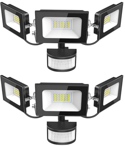 Bellanny Foco Led Exterior 50W, 5000LM Focos Proyector LED con Sensor Movimiento, 6500K Blanco Frío Luz de seguridad, IP65 Impermeable Floodlight para casa,pared, jardín patios taller naves garaje,2Pc