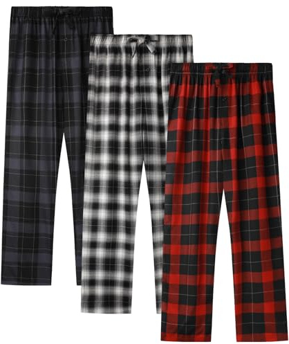 BAMBOO COOL Men's Pajama Bottoms Plaid Pajamas Pants for Men Soft Long Lounge Woven Pj Sleep Pant with Pockets
