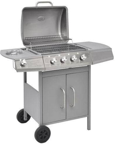 Xichuzi Gasgrill 4+1 Brenner, Grill Gas, Gas Tischgrill, Tischgasgrill, Kombigrill, Grill Für Balkon, Grillstation, Silbern