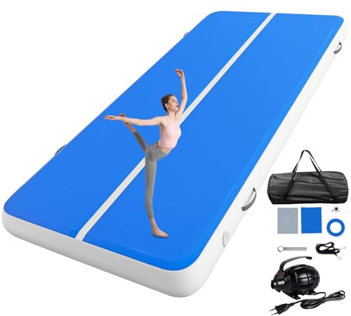 EVGTTI Air Tumbling Matte 4x2x0,2m mit Luftpumpe – Aufblasbare Gymnastikmatte für Fitness, Yoga, Training, Cheerleading und Zuhause – Robuste, rutschfeste Turnmatte