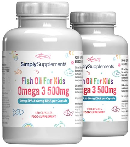 Fish Oil for Kids Omega 3 500mg | Ages 4–15 | 360 Capsules | EPA & DHA contribute to the normal function of the heart | 4 months' supply | UK made to GMP standards