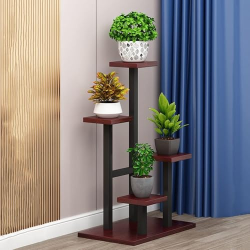 Présentoir à Fleurs à 4 Niveaux pour Plantes d'intérieur et d'extérieur, avec Support de Rangement en Fer pour Pots de Fleurs, Support en Bois If pour Salon/Balcon