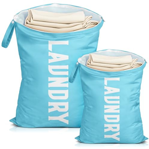 Nidoul 2 Pack Travel Laundry Bag Waterproof with Handle Dirty Clothes Storage Bags With Zips Wet Bag Suit Workout Swimming Camping Gym Pool,Blue