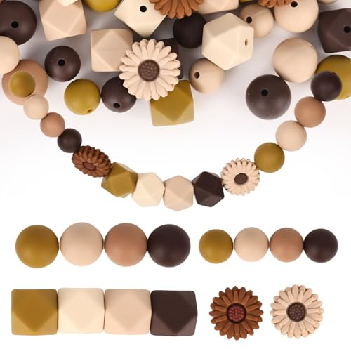 Lot de 64 perles en silicone en forme de fleurs - En vrac - Pour bricolage, porte-clés, fabrication de bijoux, colliers, bracelets, stylos