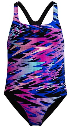 Speedo Hyperboom Print Medalist One Piece Costume da Bagno per Bambina, Blu, 10 Anni