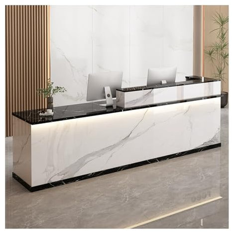 Empfangstresen Klein, Ladentheke mit Großem Stauraum,Empfangstheke Premium， Verkaufstheke mit Regalen und Schubladen, Rezeptionsmöbe für Messe, Mit LED-Licht(A2,L47.2in)