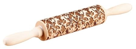 XIUsheUA Mattarello in Legno con Incisione Profonda a Forma di Fiore di Rosa, 35 x 4,5 cm, for la Cottura di Biscotti in 3D, stampi for Biscotti incisi. per Cucina, Cottura(Color 3)