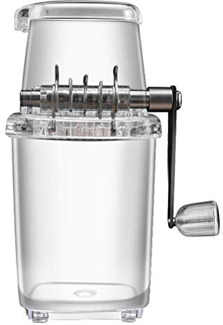 Macchina tritaghiaccio, in acciaio inox, con manovella manuale, strumento da cucina di forma rotonda, design compatto, 23,9 x 16 x 12 cm