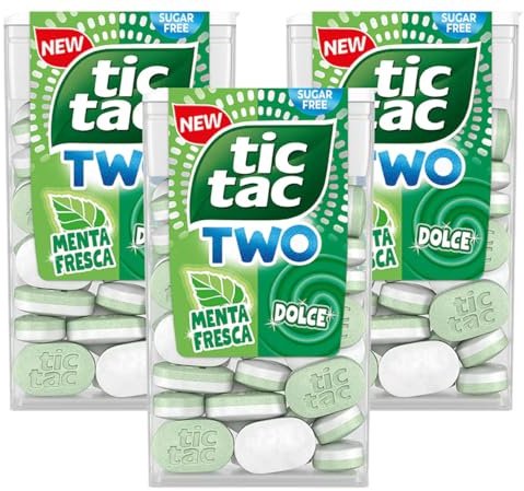 3X TWO Menta Fresca & Dolce Confetti con Doppio Strato gusto menta verde e dolce, Senza Zuccheri, per tic tac 38,5g