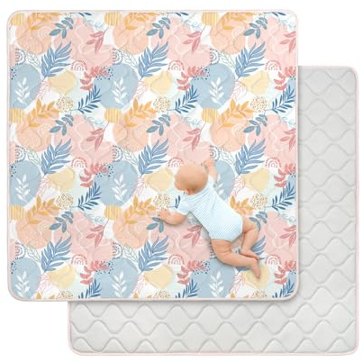 decalsweet Spielmatte Baby 127×127cm mit Rutschfest, Extra Dicke 2cm Weiche Krabbelmatte Baby, Faltbar Krabbeldecke für Baby Krabbelteppich für Kinderzimmer Indoor Outoor Zaun (Bunte Blätter)