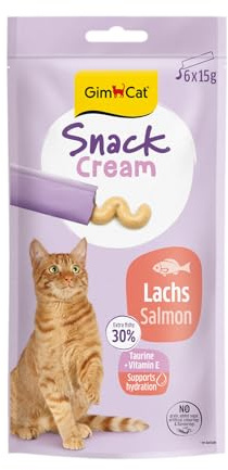 GimCat Snack Cream Lachs - Köstliche Snack Creme für Katzen in praktischen, einzeln verpackten Portionen - 6er Pack (6 x 15 g)