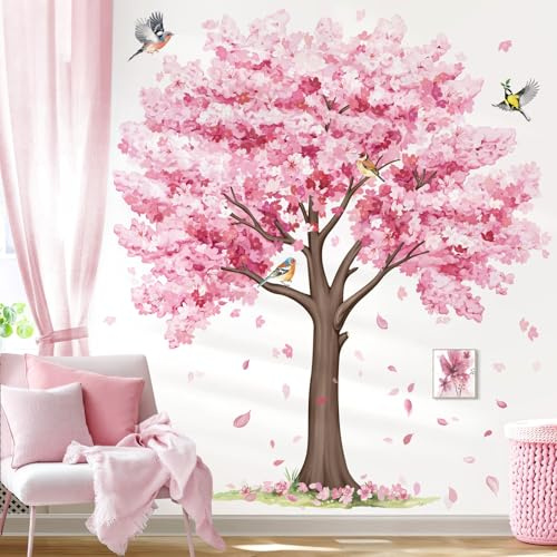 decalmile Wandsticker Groß Kirschblüte Rosa Baum Wandtattoo Blumen(XL) | Abziehbare und Aufklebbare Wandaufkleber, DIY Abnehmbare Wandkunst Abziehbilder, Wandfreundlich, Leuchtenden Farben