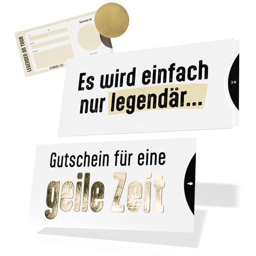 Geile Zeit Gutschein zum selber ausfüllen, Geburtstagskarte Zeit statt Zeug | Party Reise Festival Konzertkarten Geschenkverpackung mit Hülle, Golddruck, Rubbelaufkleber, Karte für Freund Freundin