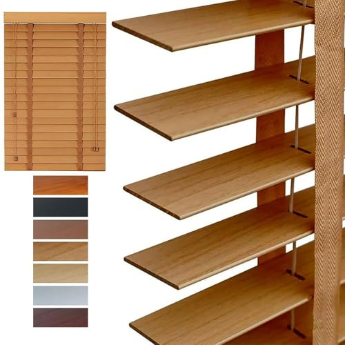 Customizable Wood Blinds for Indoor Windows 50mm Slats, 40 60 80 100 120 140 160 180 200 215cm Cordless Blackout Shades, Faux Bamboo Privacy Venetian Blind for Bedroom Office Bathroom(Dark brown)