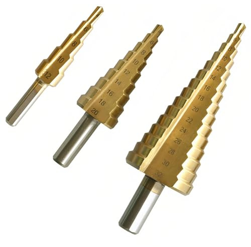 DEANKEJI Fresa Conica per Metallo, 3 Pezzi Punte Intagliate a Gradini per Trapano, 4 mm a 12/20/32 mm Punta Conica Trapano, Acciaio per Cuscinetti, Resistente e Durevole, per Metallo, Plastica, Legno