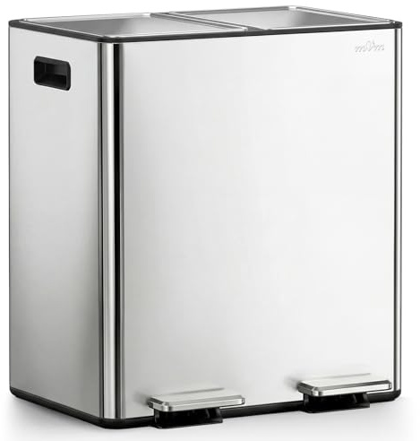 mVm Kitchen Bin,40L Dual Rubbish Bin,2 x 20L Stainless Steel Pedal Bin,Double Recycling Bin with Soft-Close Lids and Plastic Inner Buckets,Fingerprint Proof,Odour Seal,Large Capacity Trash Can