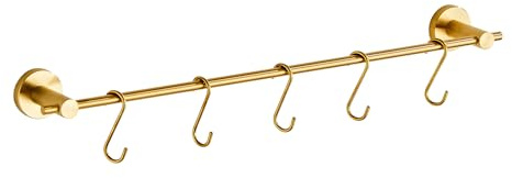 22 Inch Kitchen Utensil Hanger with 5 Hooks,Stainless Steel Wall Mounted Rail Rack for Bathroom,Bedroom(Brushed Gold) YIGUANXIN
