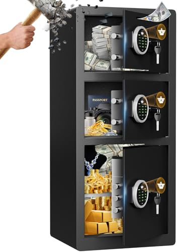 ALLBIRD 8.0 Cu ft Extra Large Home Safe Box 3 Door Money Safes - Fireproof & Waterproof Digital Safe with Dual Alarm, Drop Slot, Backlit Keypad & Adjustable Shelf for Home, Office, Hotel