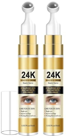 24K Gold Augencreme, Feuchtigkeitsspendende und Beruhigende Augencreme gegen Augenringe und Schwellungen, Schnell Einziehende Tägliche Pflegecreme für Alle Hauttypen, 2 Stück Eye Cream