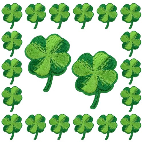 WANDIC 20 st grön gradient klöver järn på lappklistermärken, St. Patrick's Day kostym broderi tygdekaler fyrklöver klistermärken för St. Patrick's Day dekor