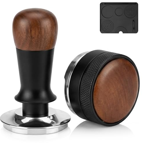 Vyranut 58mm Coffee Tamper & Espresso Distributor Set – Stainless Steel Flat Base, Walnut Handle, Adjustable Depth, with Non-Slip Silicone Tamping Mat – Compatible with Gaggia, Rancilio, E61