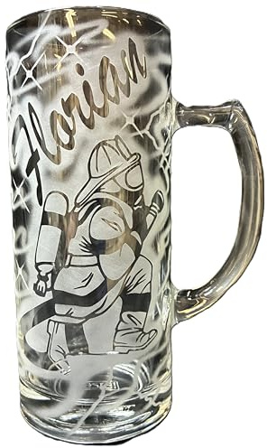 Bierkrug 0,3 l mit Gravur Feuerwehr Feuerwehrmann und Name personalisiert | Glas Krug Bierglas Bierseidel Glaskrug individuell Geschenk Ehrung Atemschutz Lehrgang FFW FW freiwillige Jugendfeuerwehr
