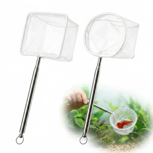 Set 2 Épuisettes Aquarium - Durdiiy Carrée Ronde Manche 13-40cm | Filet Nylon Doux Mailles Fines Manche Télescopique Inox 13-40cm Pour Crevettes Alevins Et Nettoyage.