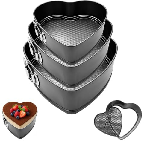 BUOSHUO Heart Shaped Springform Cake Tin Set,20cm/22cm/24cm | Carbon Steel Shaped Cake Tins,Removable Base,for Baking Cake,Cheesecake
