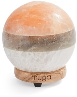 Myga Himalayan Salt Lamp – Hand-Carved Himalayan Rock Salt Crystal Lamp with Wooden Base – Cube or Sphere Table Lamp for Home, Meditation & Yoga (Sphere)