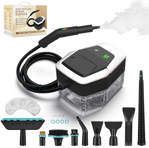 Steam Cleaner,Handheld Steam Cleaner 1500W Low Pressure, 15s Fast Heating, 1.8L Water Tank, with 12 Accessories for Home, Kitchen & Car Cleaning,White（Hold 3s to start）