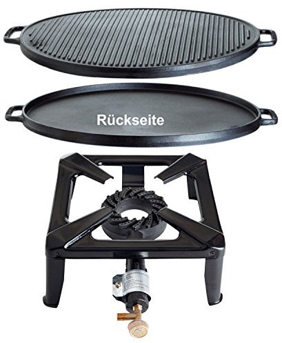 PaellaWorld Paella World International Kit de réchaud à gaz réchaud avec Fonte Plaque de Grill, Multicolore, 2 pièces