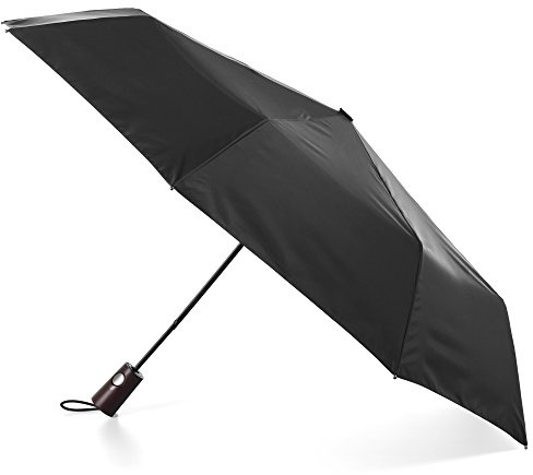 totes Automatic Open Wooden Handle Umbrella, Black