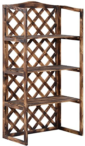 Outsunny Scaffale Porta Piante da Esterno a 3 Ripiani in Legno di Abete, Portavasi da Interno ed Esterno, Fioriera da Balcone, 80x40x148cm