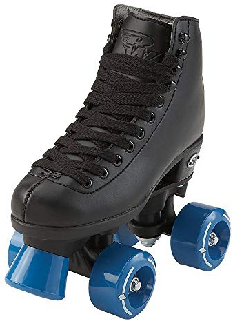 Riedell RW Wave Junior Roller Skates - Safe, Durable Indoor Rink Quad Skates for Boys and Girls with Padded Liner and Full-Precision Bearings - Black - Size 2 Junior