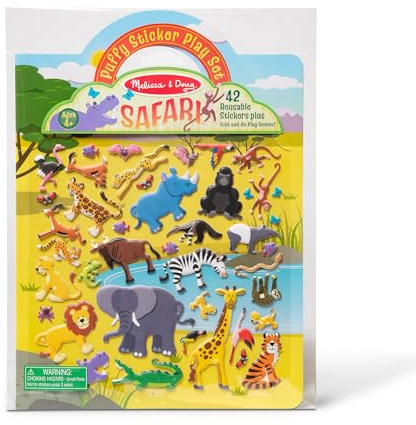 Melissa & Doug Puffy Sticker Play Set: Safari - 42 Reusable Stickers Travel Activities for Kids, Reusable Sticker Toy, for Kids Ages 4+ - FSC Certified - FSC Certified